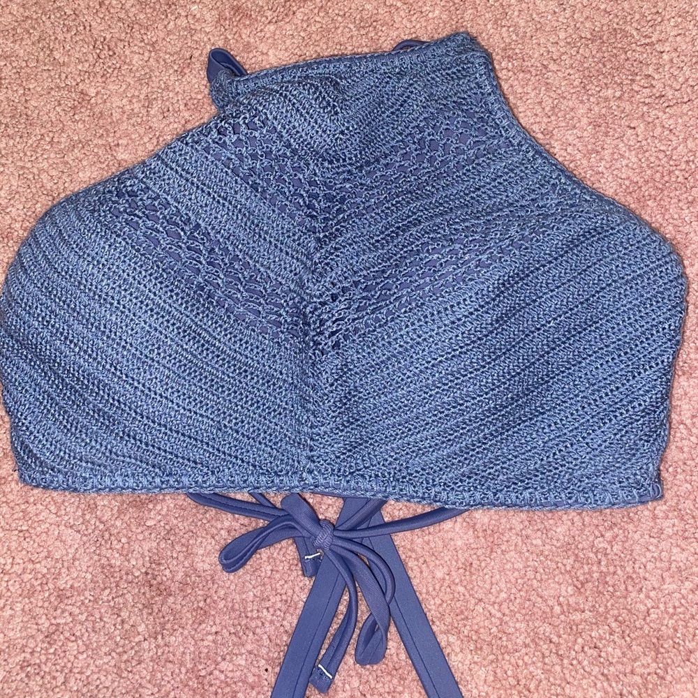 Blue Knit Halter Bikini Top